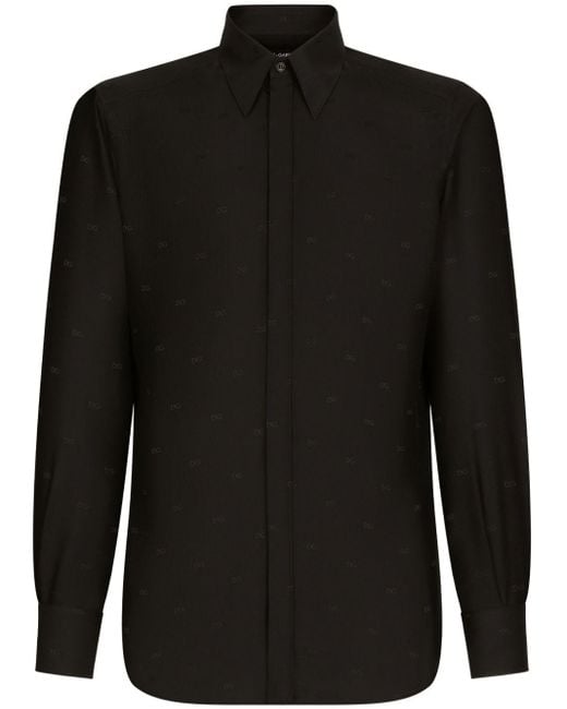 Dolce & Gabbana Black Logo-print Silk Shirt for men