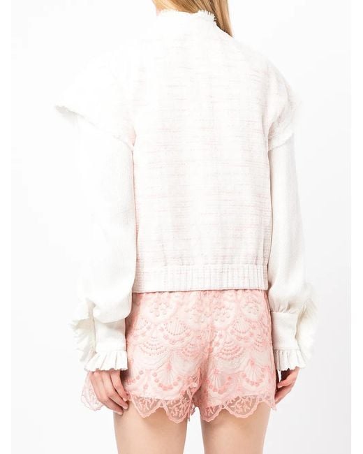 Shiatzy Chen White Lace-Embellished Tweed Jacket