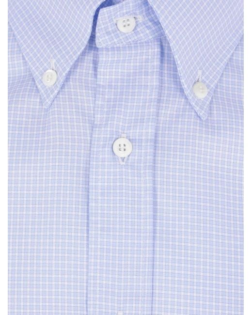 Brunello Cucinelli Blue Checked Cotton Shirt for men