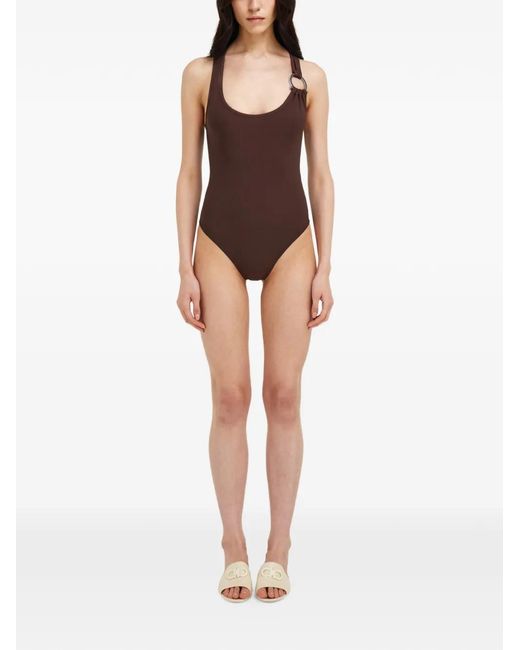 Ferragamo Brown Gancini Full Swimsuit