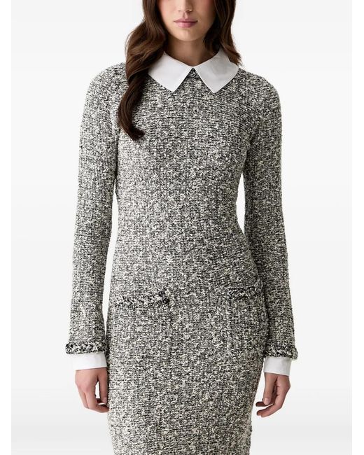 Karl Lagerfeld Gray Tweed Contrast-Collar Midi Dress