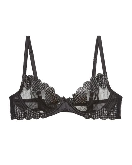 Fleur du Mal Black Heart Embroidered Demi Bra