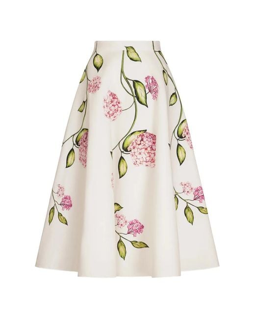 Oscar de la Renta White Flower-Print Midi Skirt