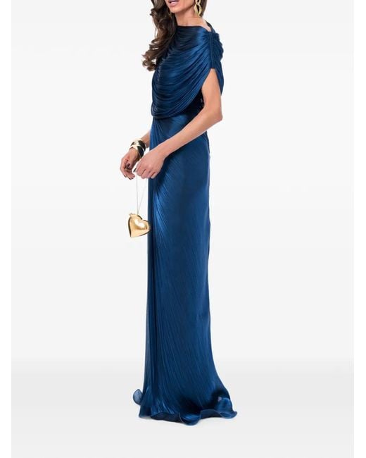 Ana Radu Blue Draped Plissé-Effect Maxi Dress