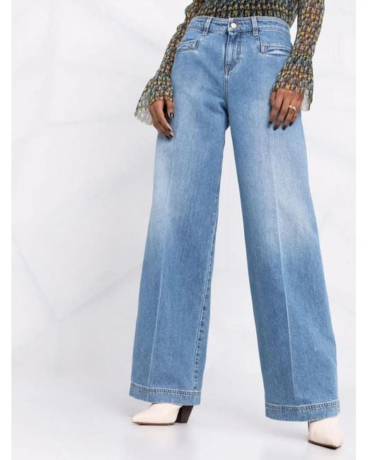 Philosophy Di Lorenzo Serafini Blue Pressed-Crease Wide-Leg Jeans