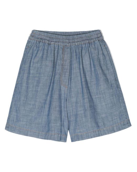 Semicouture Blue Elasticated-waist Chambray Shorts
