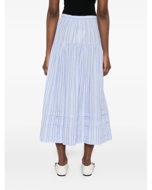 Doen Blue Striped Tiered Midi Skirt