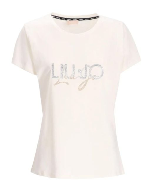 Liu Jo White Embellished-Logo T-Shirt