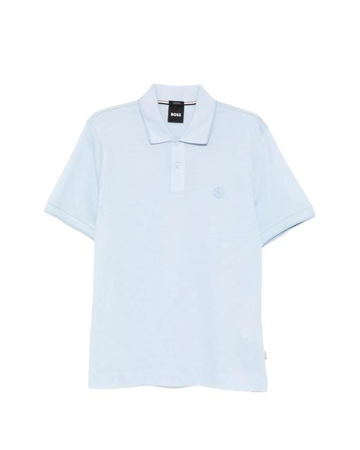 Boss Blue Logo-Embroidered Polo Shirt for men
