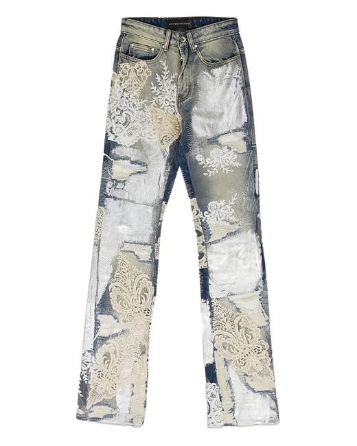 Who Decides War Metal Jeans Verfraaid Met Kant in het Blue voor heren