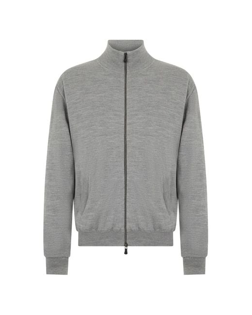Fedeli Gray Paros High-Neck Zip-Up Cardigan for men