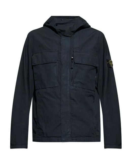 Stone Island Blue Hooded Patch-Pocket Jacket for men