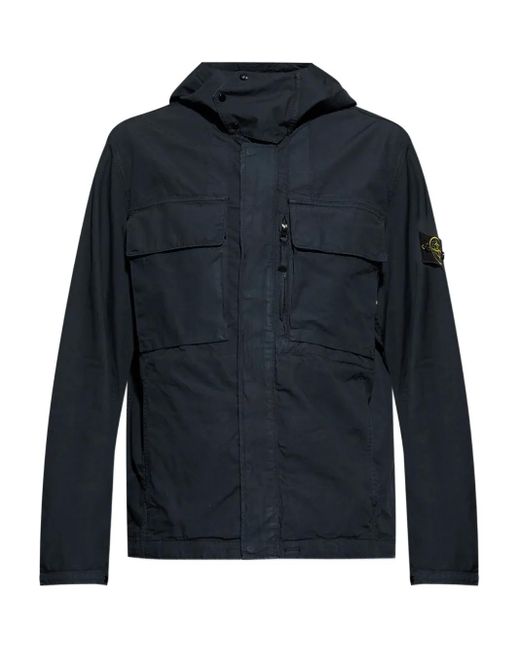 Stone Island Blue Hooded Patch-Pocket Jacket for men