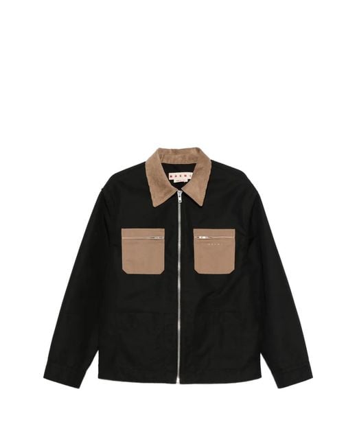 Marni Black Contrast-Collar Patch-Pocket Jacket for men