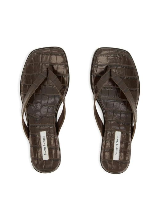Emme Parsons Brown Embossed-Croc Flat Sandals