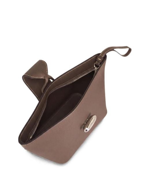 SAVETTE Brown Small Anello Grainy Leather Clutch Bag