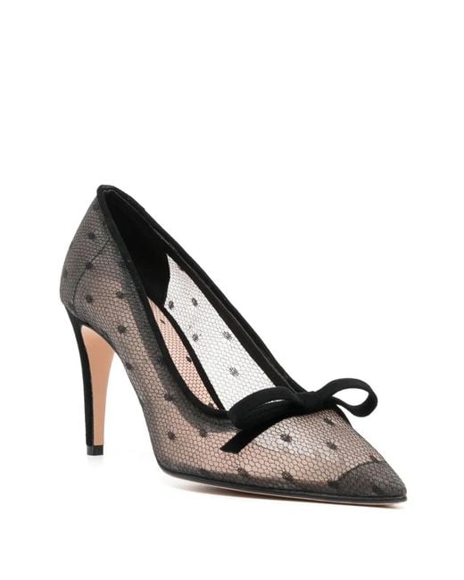 Red(v) Black Pointed-Toe Point D'Esprit Pumps