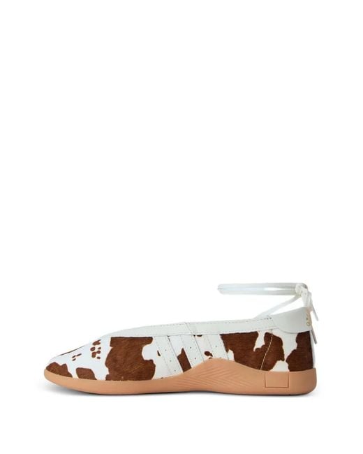 Adidas White Taekwondo Mei Cow-Print Ribbon-Tie Ballet Flats