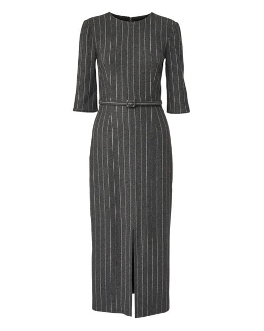 Carolina Herrera Midi-Jurk Met Krijtstreep En Ceintuur in het Gray