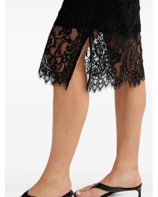 ViCOLO Black Lace-Overlay Scalloped-Edge Midi Skirt