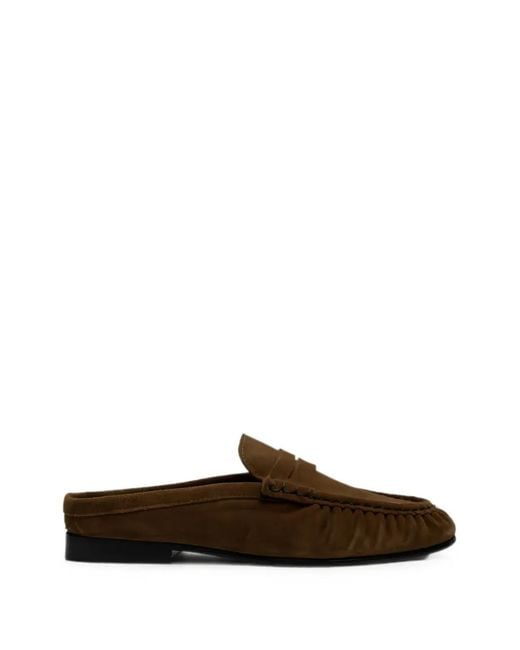 POSA Brown Mules Façon Mocassins En Daim À Entaille Penny