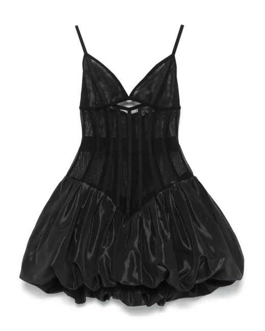 Nissa Black Waist-Corset Taffeta Mini Dress