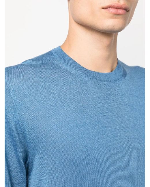 Fedeli Blue Crew Neck Jumper for men