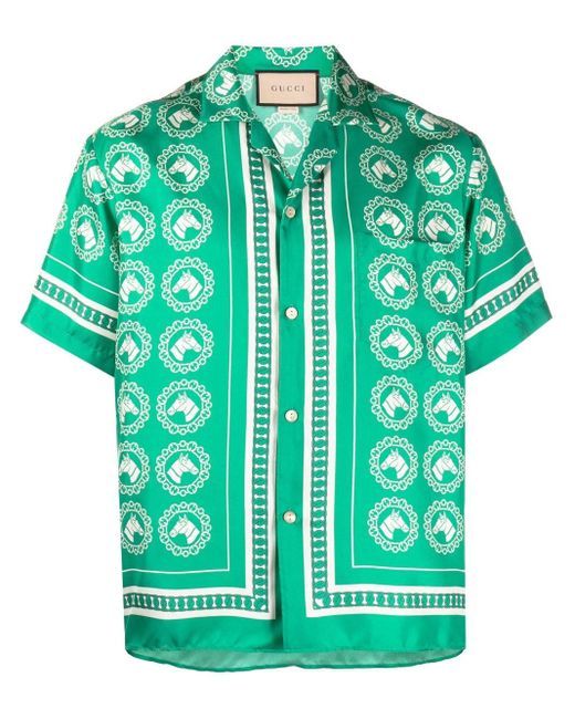 Camisa con motivo gráfico Gucci de hombre de color Verde | Lyst