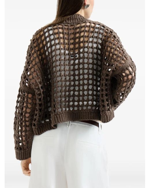 Brunello Cucinelli Black Jute And Cotton Net Cardigan