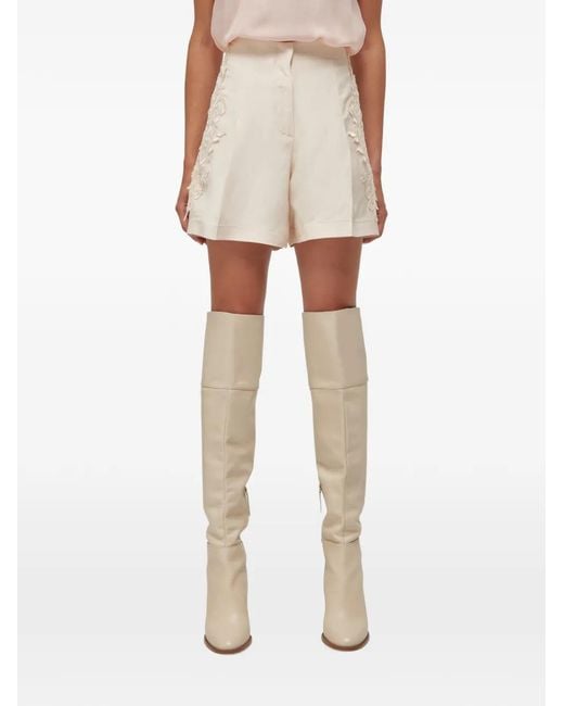 Blugirl Blumarine Natural Floral-Embroidered Shorts