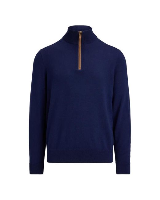Ralph Lauren Blue Half-Zip Wool Sweater for men