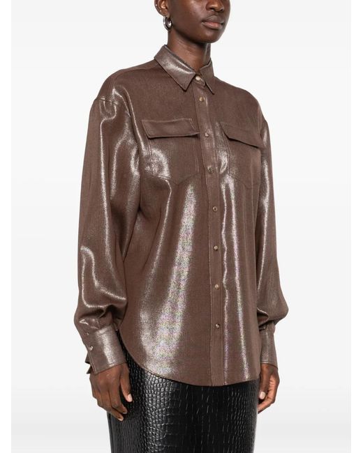 Brunello Cucinelli Brown Metallic-Effect Button-Down Shirt