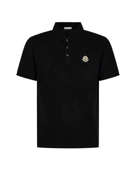 Moncler Black Logo Patch Cotton Piquet Polo Shirt for men