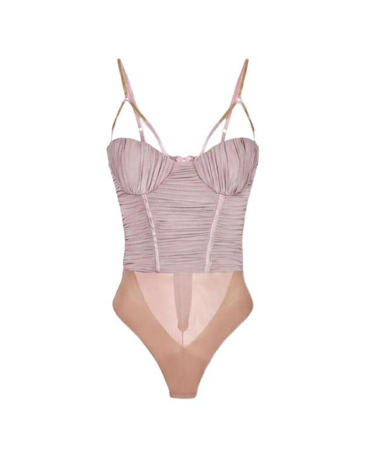 Elisabetta Franchi Pink Corset-Style Ruched Bodysuit