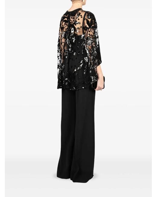 Elie Saab Black Cape-Detail Embroidered Jumpsuit