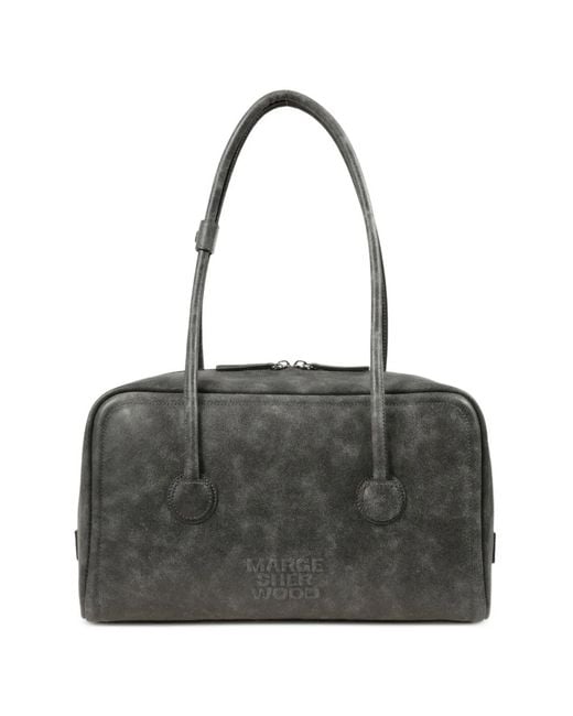 MARGE SHERWOOD Black Soft Boston Tote Bag