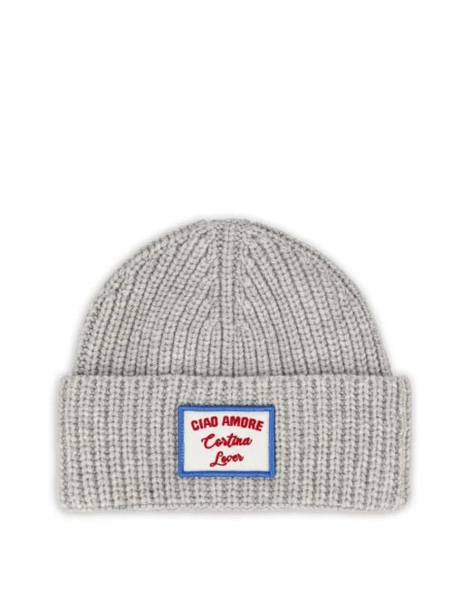 Giada Benincasa Gray Gerippte Beanie mit Logo-Patch