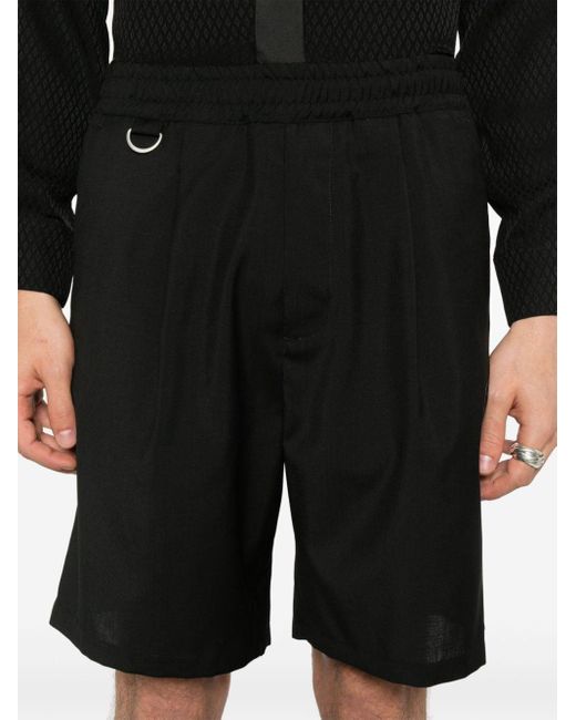 Low Brand Black Pleat-detail Wool Shorts for men