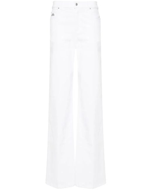 McQueen White Brand-patch Wide-leg Mid-rise Stretch-denim Jeans