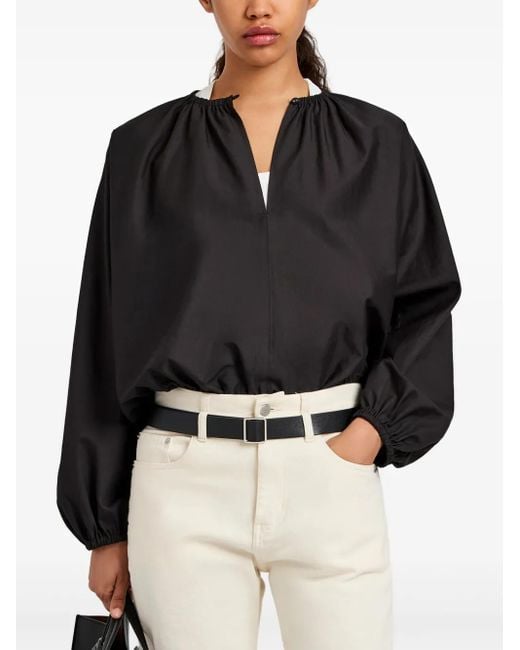 Proenza Schouler Black Gathered-Neck Balloon-Sleeve Top