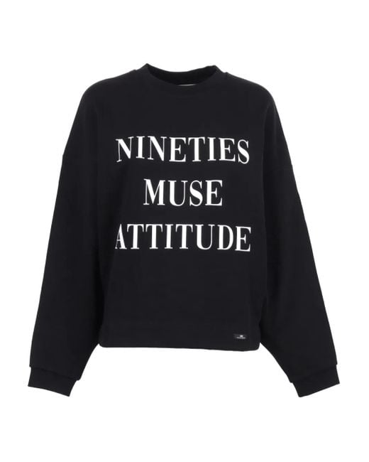 Elisabetta Franchi Black Oversized Sweatshirt With Bold 'Nineties Muse Attitude' Print
