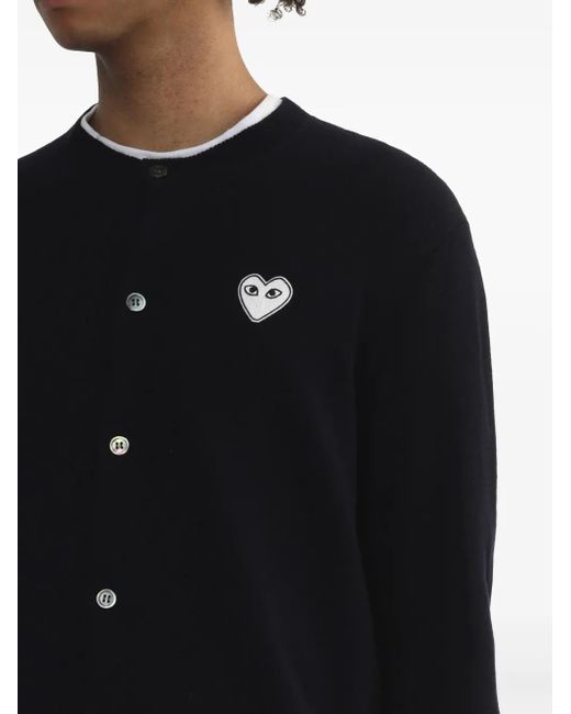 COMME DES GARÇONS PLAY Blue Heart-Appliqué Cardigan