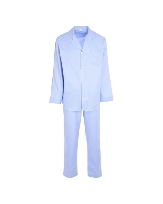 Zimmerli of Switzerland Blue Pocket Button-Fastening Pajamas for men