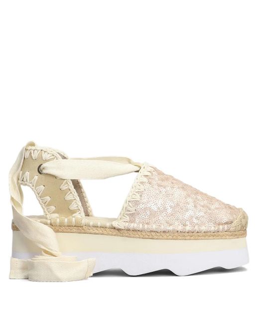 Mou Natural Sequin-Embellished Espadrilles
