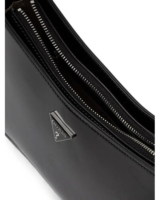 Guess Black Arnela Patent-Finish Logo-Plaque Shoulder Bag
