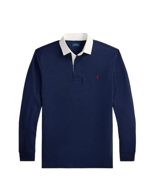 Polo Ralph Lauren Blue Logo-Embroidered Rugby Shirt for men