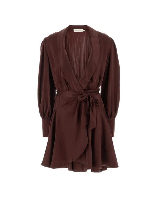 Zimmermann Brown Ruffled Silk Mini Dress