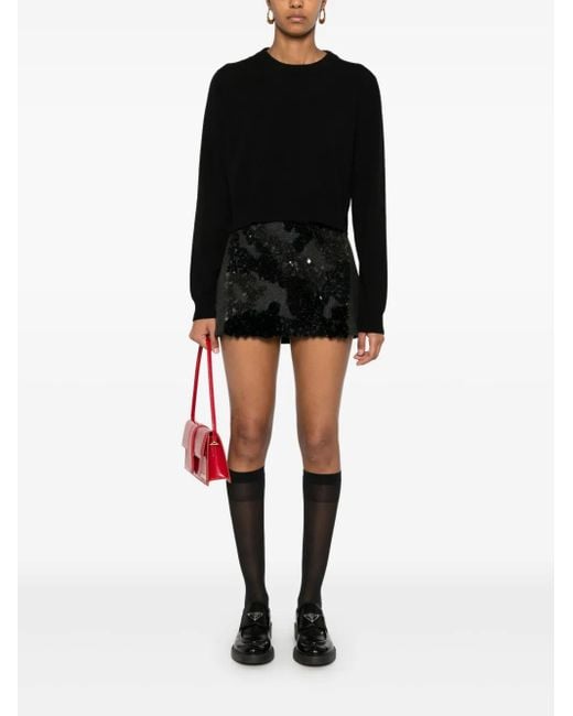 Plan C Black Sequined Mélange-Effect Mini Skirt