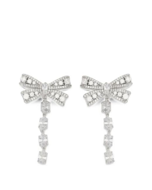 Self-Portrait White Crystal-Bow Drop Earrings