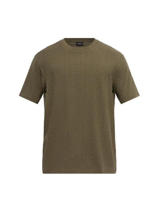 Emporio Armani Green Monogram-Pattern Short-Sleeve T-Shirt for men